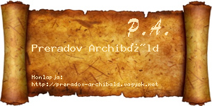 Preradov Archibáld névjegykártya